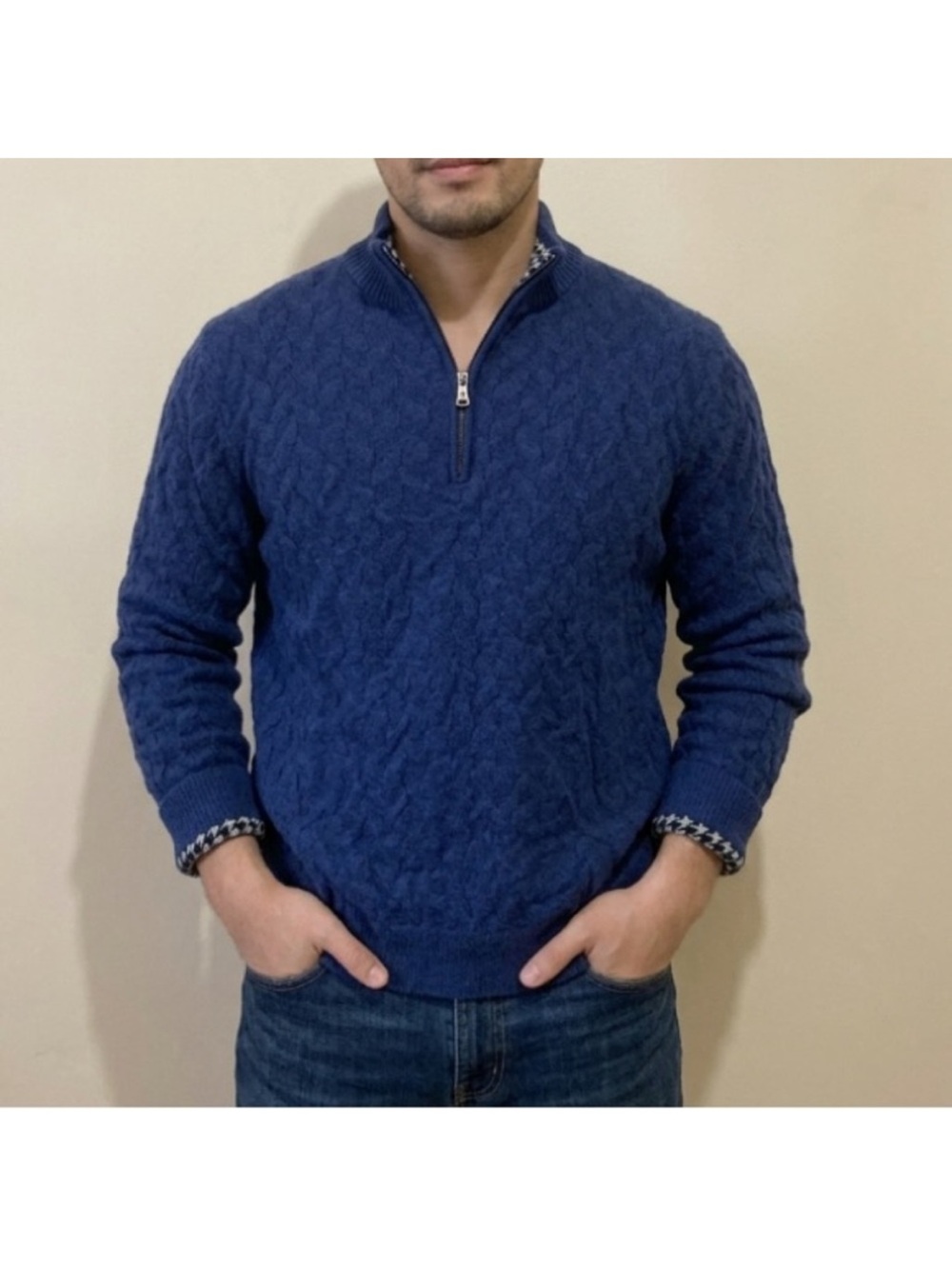 Robert Graham Wool 1/4 Zip Up Sweater Blue Mens
